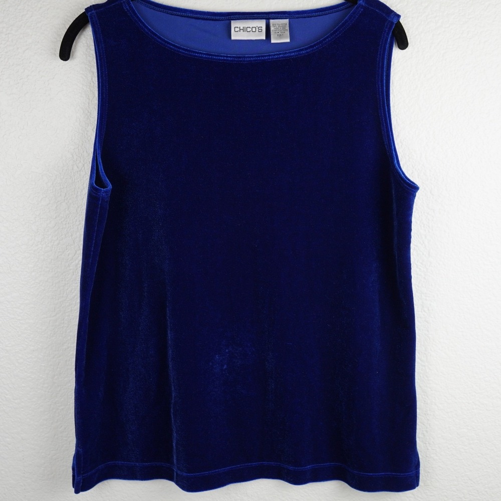 Chico's Royal Blue Velvet Tank‎ Top Sleeveless Party Blouse SIZE 1